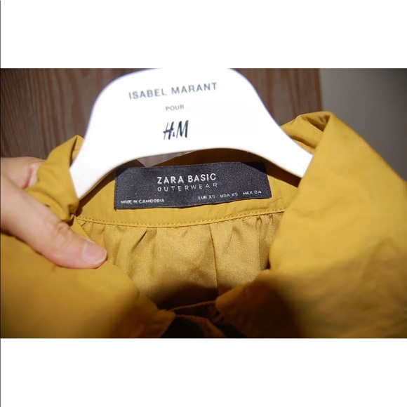 Zara Mustard Yellow Balloon Sleeves Water Repellent Trench Coat Raincoat XS NWT - Picture 6 of 8